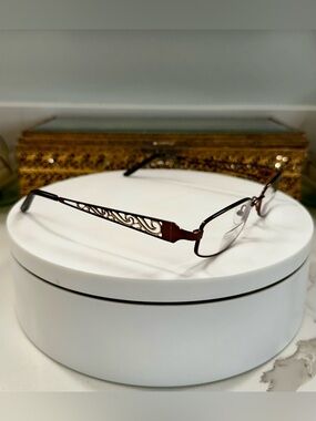 Geoffrey Beene Antiquity Brien/Bronze/Silvef Slim Oval Rx Eyeglass Frames, EUC